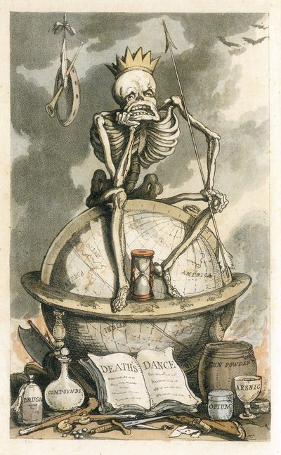 Frontispice uit The English Dance of Death, pub. 1815 door Thomas Rowlandson